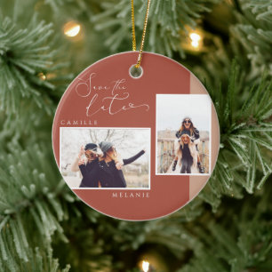 Modern, Minimal Elegant Terra Cotta 2 Tone 2 Photo Ceramic Ornament