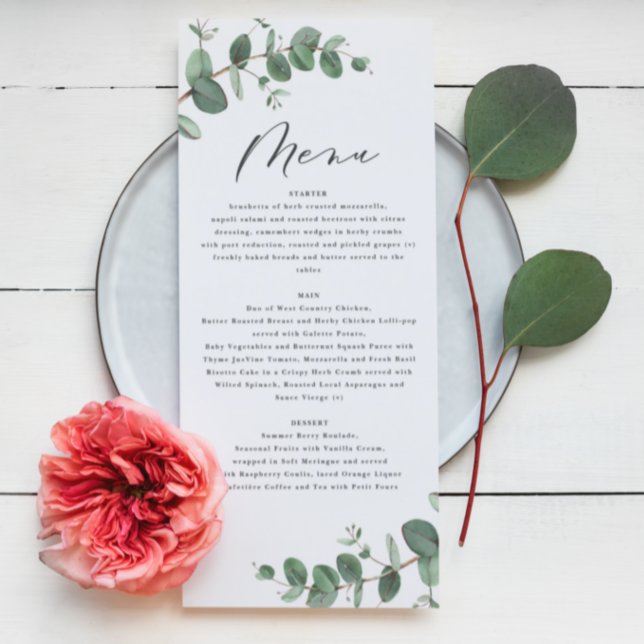 Modern minimal eucalyptus simple elegant wedding menu (Creator Uploaded)