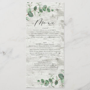 Modern minimal eucalyptus white wood wedding menu