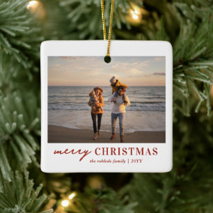 Modern Minimal Family Photo Christmas Ceramic Ornament