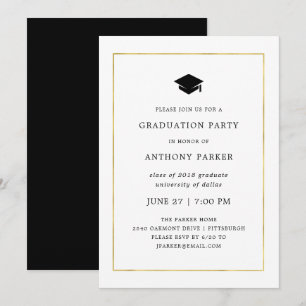 Modern Minimal Faux Gold Border Graduation Party Invitation