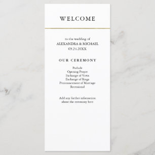 Modern Minimal Faux Gold Border Wedding Program