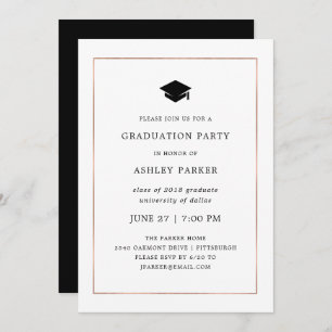 Modern Minimal   Faux Rose Gold Border Grad Party Invitation