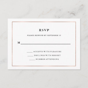 Modern Minimal Faux Rose Gold Border RSVP Card