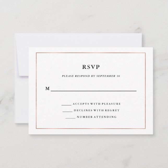 Modern Minimal | Faux Rose Gold Border RSVP Card (Front)
