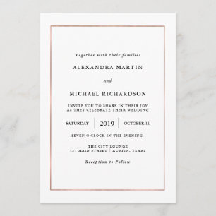 Modern Minimal   Faux Rose Gold Border Wedding Invitation
