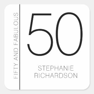 Modern Minimal Fifty and Fabulous 50th Birthday Square Sticker