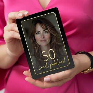 Modern Minimal Fifty Fabulous Photo Black Birthday