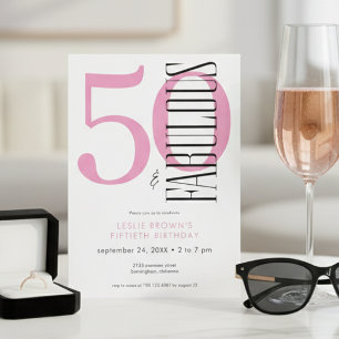 Modern Minimal Fifty Fabulous Soft Pink Birthday Invitation