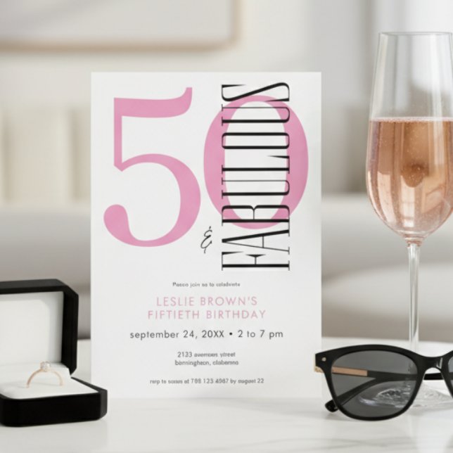 Modern Minimal Fifty Fabulous Soft Pink Birthday Invitation (Creator Uploaded)