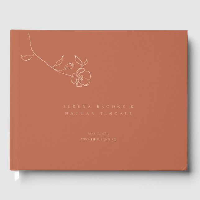 Modern Minimal Fine Art Floral Peach Rust Wedding Guest Book (Front)
