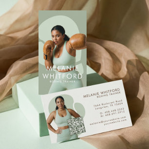 Modern Minimal Fitness Boxing Trainer Photo QR Business Card