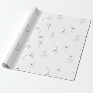Modern Minimal Floral Pattern Black & White Wrapping Paper