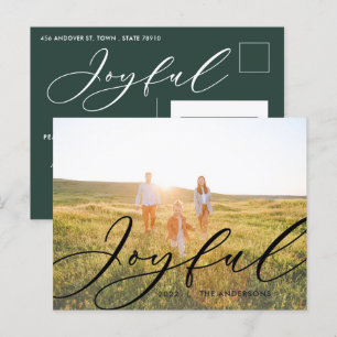 Modern minimal foliage 1 photo script elegant hol holiday postcard
