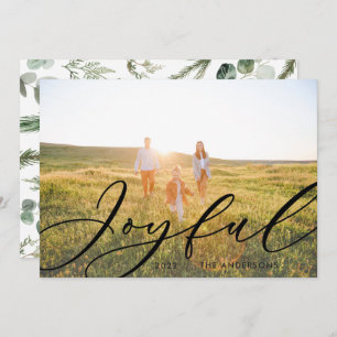 Modern minimal foliage 1 photo script elegant holiday card