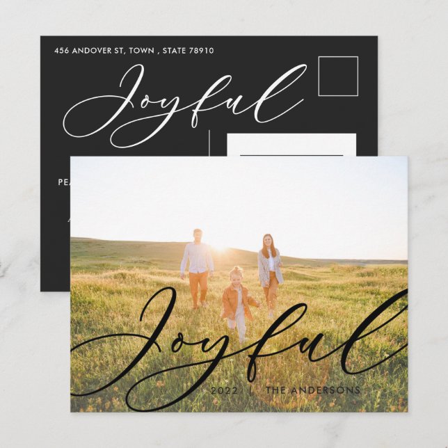 Modern minimal foliage 1 photo script elegant  holiday postcard (Front/Back)