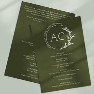 Modern Minimal Foliage Frame Olive Green Wedding Program