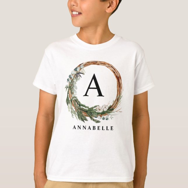 Modern minimal foliage wreath christmas family T-Shirt (Front)