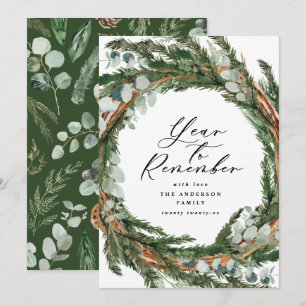 Modern minimal foliage wreath script Christmas Holiday Card