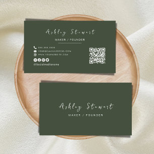 Modern Minimal Forest Green Professional Qr Code Business Card
