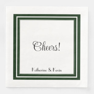Modern Minimal Forest Green White Wedding Napkin