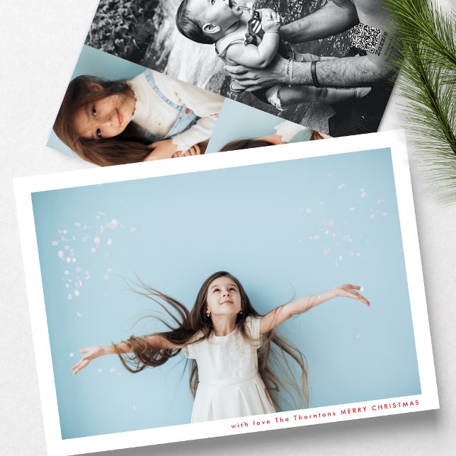 Modern Minimal Frame Red MERRY CHRISTMAS Photo Holiday Card (Creator Uploaded)