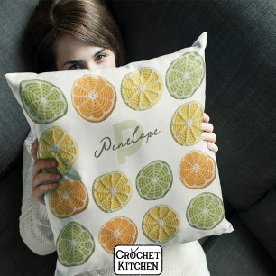 Modern Minimal Fresh Crochet Citrus Slices Name Throw Pillow
