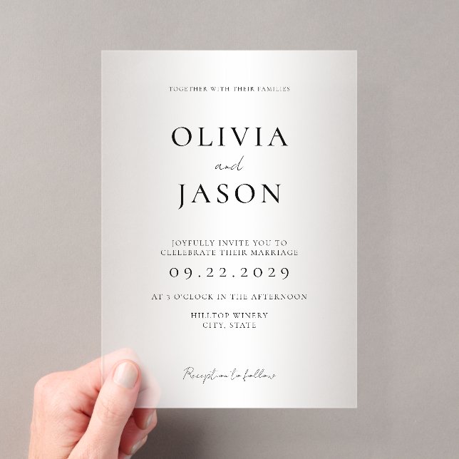 Modern Minimal Frosted Wedding Acrylic Invitations (Insitu (Handheld))