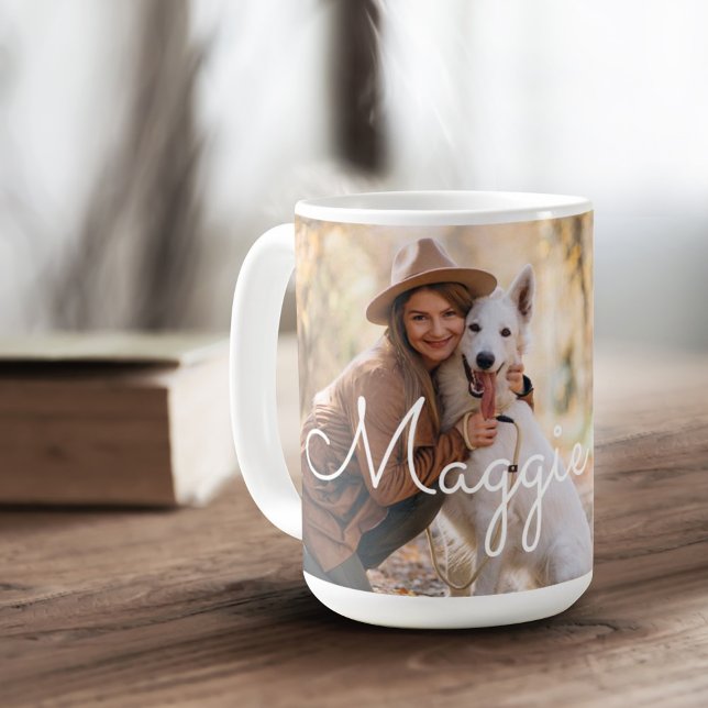 Modern Minimal Full Photo Monogram Pet Paw Print Coffee Mug (Creator Uploaded)
