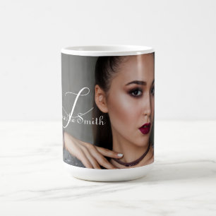 Modern Minimal Full Photo Script Monogram Coffee Mug