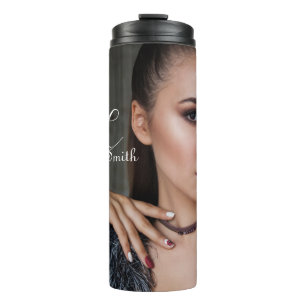 Modern Minimal Full Photo Script Monogram Thermal Tumbler