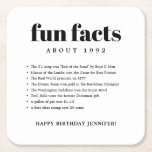 Modern Minimal Fun Facts Birthday Year Square Paper Coaster<br><div class="desc">Modern Minimal Fun Facts Birthday Year Paper Coaster feature a bold combination of fonts. Write all the fun facts from the year of your birth,  to celebrate your birthday in style.</div>
