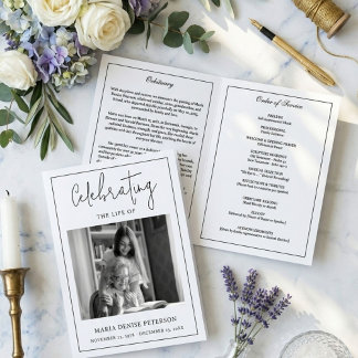 Modern Minimal Funeral Obituary Order of Service Program