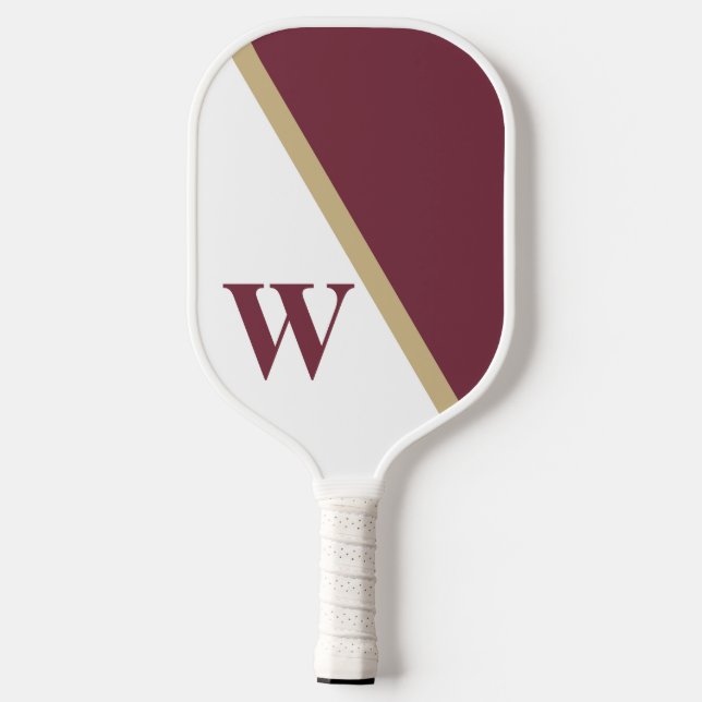 Modern Minimal Garnet Gold White College Monogram Pickleball Paddle (Back)