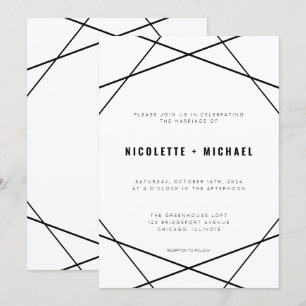 Modern Minimal Geometric Black and White Wedding Invitation