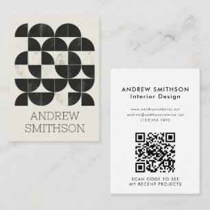 Modern Minimal Geometric Black White Shape QR Code Business Card