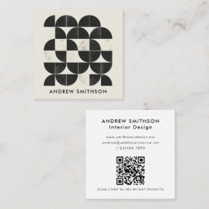 Modern Minimal Geometric Black White Shape QR Code Square Business Card