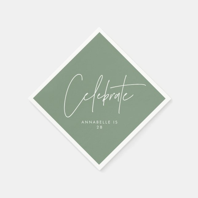 Modern minimal geometric sage green birthday class napkin (Corner)