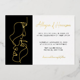 Modern Minimal Gold Black Line Art Wedding