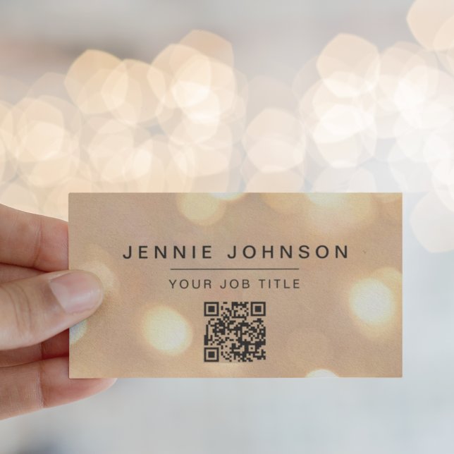 Modern Minimal Gold Bokeh QR CODE Business Card (Creator Uploaded)