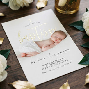 Modern Minimal Gold Calligraphy Baby Photo Baptism
