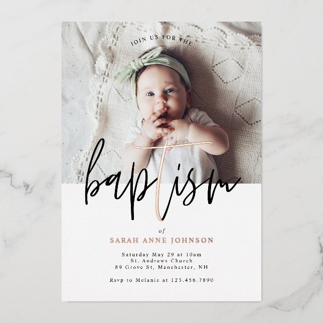 Modern Minimal Gold Calligraphy Baby Photo Baptism (Front)
