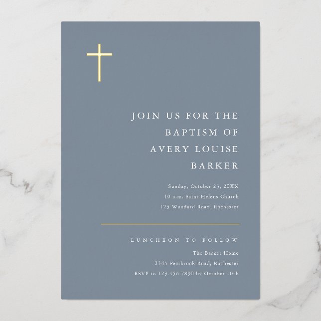 Modern Minimal Gold Cross Baptism (Front)