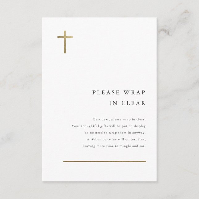 Modern Minimal Gold Cross Baptism Enclosure Card (Front)