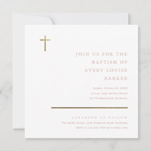 Modern Minimal Gold Cross Baptism Invitation
