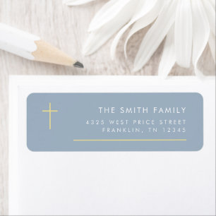 Modern Minimal Gold Cross Baptism Return Address 