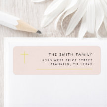 Modern Minimal Gold Cross Baptism Return Address 