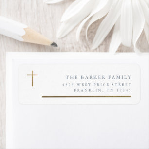 Modern Minimal Gold Cross Baptism Return Address