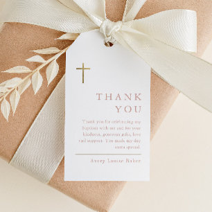 Modern Minimal Gold Cross Baptism Thank You Favour Gift Tags