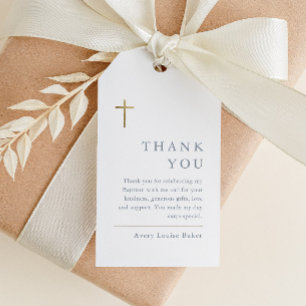 Modern Minimal Gold Cross Baptism Thank You Favour Gift Tags